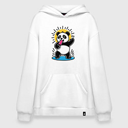 Толстовка-худи оверсайз Панда с мороженым в стиле комикса, цвет: белый