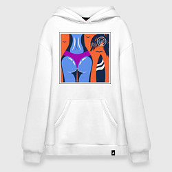 Толстовка-худи оверсайз Летний пейзаж с девушкой в бикини, цвет: белый