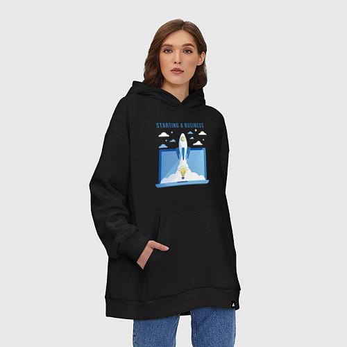 Худи оверсайз Business взлетаем / Черный – фото 3