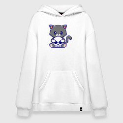 Толстовка-худи оверсайз Котик и черепок, цвет: белый