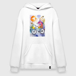 Худи оверсайз Утенок на велосипеде - акварель