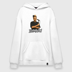 Толстовка-худи оверсайз XXXTentacion довольный у микрофона, цвет: белый