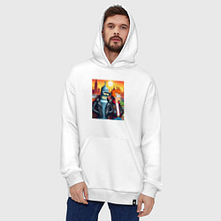 Толстовка-худи оверсайз Фрай и Бендер жители Нью-Йорка, цвет: белый — фото 2
