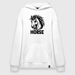 Толстовка-худи оверсайз Динамичный черный конь, цвет: белый