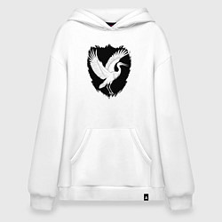 Толстовка-худи оверсайз Аист на черном щите, цвет: белый