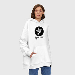 Толстовка-худи оверсайз Воробей в круге, цвет: белый — фото 2