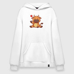 Толстовка-худи оверсайз Корова милашка, цвет: белый