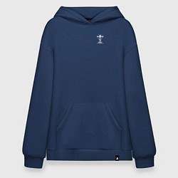 Толстовка-худи оверсайз Спаси и сохрани белый арт, цвет: тёмно-синий