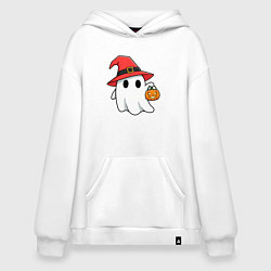 Толстовка-худи оверсайз Призрак в красной шляпе, цвет: белый