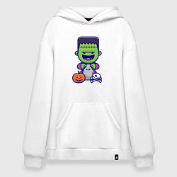Толстовка-худи оверсайз Забавный Франкенштейн, цвет: белый