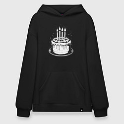 Толстовка-худи оверсайз Торт с четырьмя свечами, цвет: черный