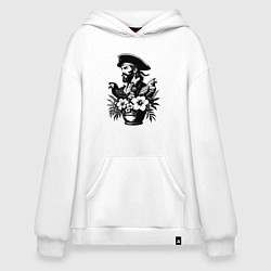 Толстовка-худи оверсайз Пират среди цветов, цвет: белый