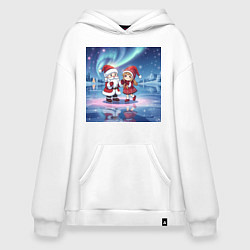 Толстовка-худи оверсайз Дед Мороз и Снегурочка: новогодний танец на льду, цвет: белый