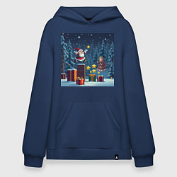 Толстовка-худи оверсайз Дед Морозио и Принцесса Снегурочка: вперёд за звёз, цвет: тёмно-синий