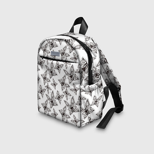 Детский рюкзак Ажурные черный бабочки на белом фоне / 3D-принт – фото 3