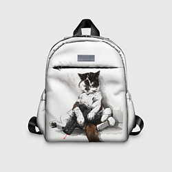 Детский рюкзак Котик с пистолетом на стене мем