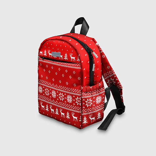 Детский рюкзак Красный узор с оленями / 3D-принт – фото 3