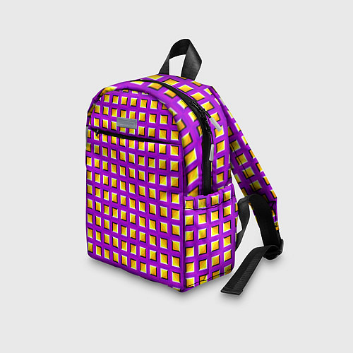 Детский рюкзак Фиолетовый Фон с Желтыми Квадратами Иллюзия Движен / 3D-принт – фото 3