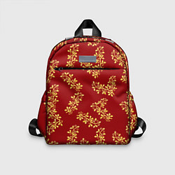 Детский рюкзак Золотые веточки на ярко красном фоне, цвет: 3D-принт