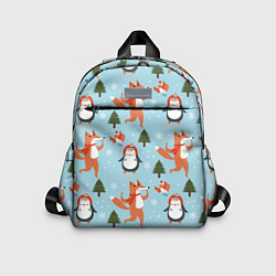 Детский рюкзак Лисята и пингвины Новый год 2022, цвет: 3D-принт
