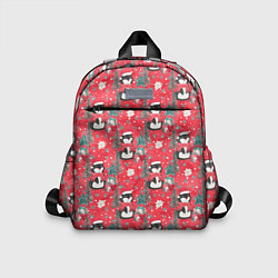 Детский рюкзак Пингвины красный паттерн, цвет: 3D-принт