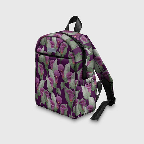 Детский рюкзак Фиолетовые каллы на темно фиолетовом фоне / 3D-принт – фото 3