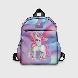 Детский рюкзак Розовый единорог на абстрактном фоне, цвет: 3D-принт