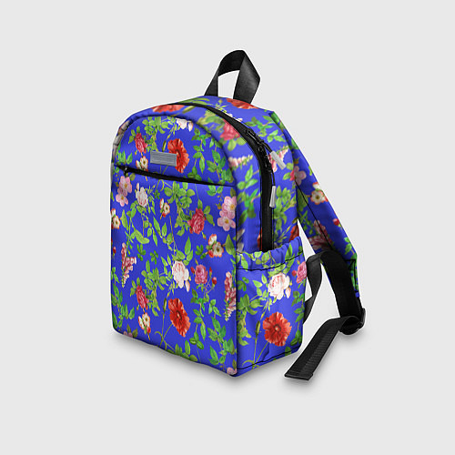 Детский рюкзак Цветочки - синий фон - паттерн / 3D-принт – фото 3