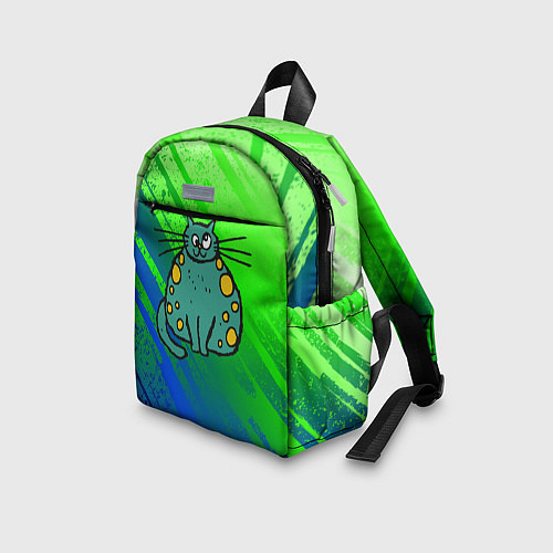 Детский рюкзак Прикольный зеленый кот / 3D-принт – фото 3
