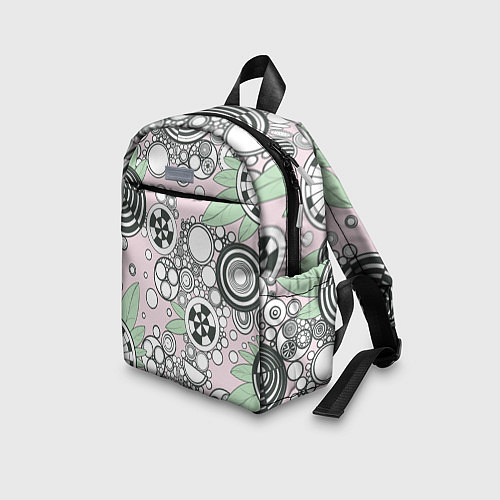 Детский рюкзак Абстрактные черно-белые круги в зелёных листьях / 3D-принт – фото 3