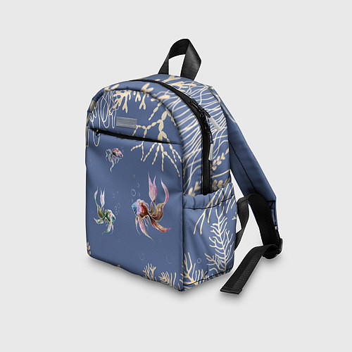 Детский рюкзак Разноцветные акварельные рыбки с морскими водоросл / 3D-принт – фото 3