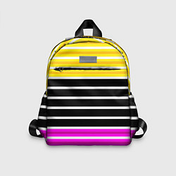 Детский рюкзак Желтые розовые и черные полосы на белом, цвет: 3D-принт