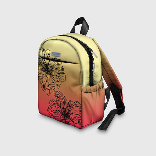 Детский рюкзак Черные абстрактные цветы на красно-желтом градиент / 3D-принт – фото 3