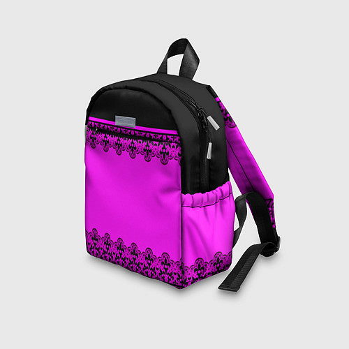 Детский рюкзак Черное кружево на неоновом розовом фоне / 3D-принт – фото 3
