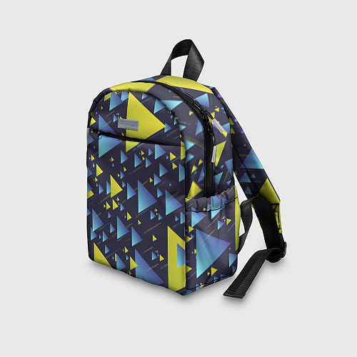Детский рюкзак Абстракция Из Жёлтых и Синих Треугольников На Тёмн / 3D-принт – фото 3