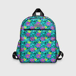Детский рюкзак Яркий цветочный узор на бирюзовом фоне, цвет: 3D-принт