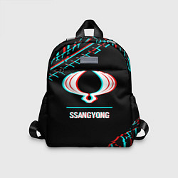 Детский рюкзак Значок SsangYong в стиле glitch на темном фоне, цвет: 3D-принт