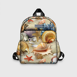 Детский рюкзак Морские раковины, кораллы, морские звёзды на песке, цвет: 3D-принт
