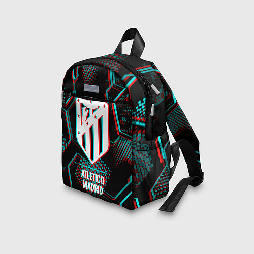 Детский рюкзак Atletico Madrid FC в стиле glitch на темном фоне / 3D-принт – фото 3