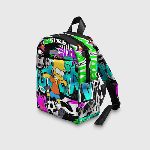 Детский рюкзак Барт Симпсон - центр-форвард на фоне граффити / 3D-принт – фото 3