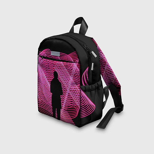 Детский рюкзак Неоновые розовые волны и силуэт человека / 3D-принт – фото 3