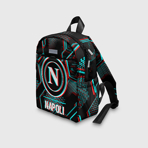 Детский рюкзак Napoli FC в стиле glitch на темном фоне / 3D-принт – фото 3