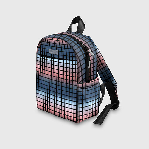 Детский рюкзак Разноцветный коралловый с синим узор клетка / 3D-принт – фото 3