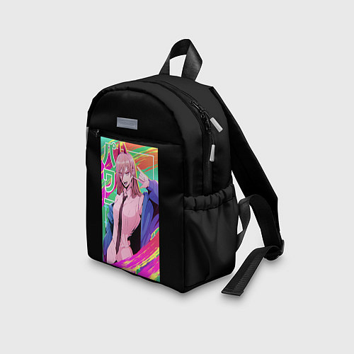 Детский рюкзак Человек-бензопила Пауэр на разноцветном фоне / 3D-принт – фото 3
