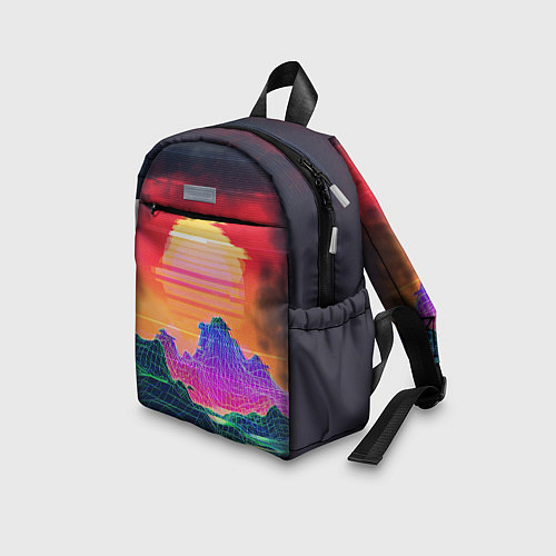 Детский рюкзак Синтвейв неоновые горы на закате / 3D-принт – фото 3