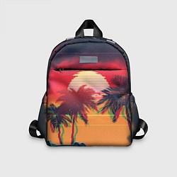 Детский рюкзак Пальмы и пляж на закате с помехами VHS ретро дизай, цвет: 3D-принт