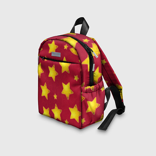 Детский рюкзак Золотые звезды и елки на красном / 3D-принт – фото 3
