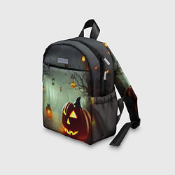 Детский рюкзак Тыква на Хэллоуин в ночном туманном лесу, цвет: 3D-принт — фото 2