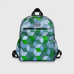 Детский рюкзак Зелёные и серые абстрактные кубы с оптической иллю, цвет: 3D-принт