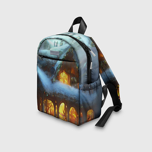 Детский рюкзак Новогодний коттедж с гирляндами в заснеженном лесу / 3D-принт – фото 3